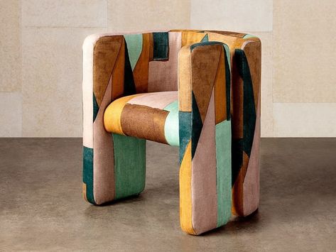 Upholstered fabric chair with armrests FAIRFAX By Kelly Wearstler design Kelly Wearstler Fully Upholstered Dining Chair, Upholstered Chairs Fabric, Industrial Chair, Baby Chair, Industrial Design Furniture, Vintage Industrial Furniture, Plywood Furniture, Kelly Wearstler, Upholstered Fabric