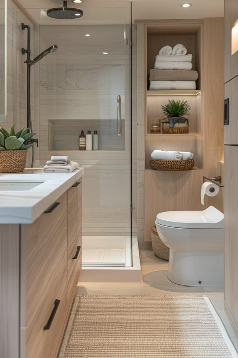 Small Family Bathroom Ideas Layout, Small House Arrangement Ideas, Bathroom Sink And Toilet Unit, Bathroom With Shower Cabin, Toilet Across From Sink Bathroom Layout, Efficient Bathroom Layout, Small Ensuite Ideas Narrow, Family Bathroom Layout, Rectangle Bathroom Layout