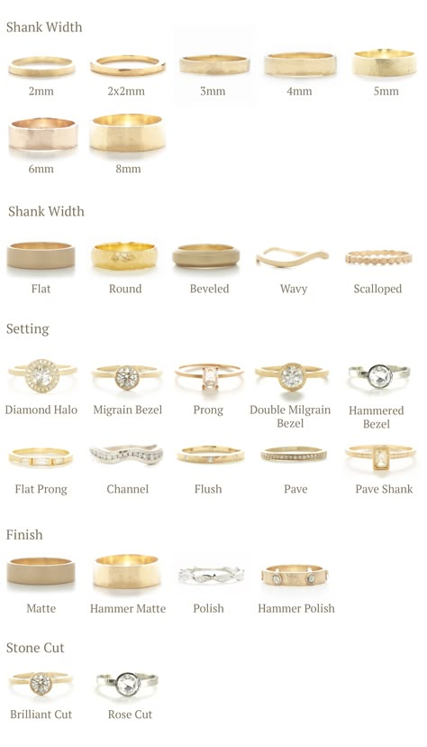 Types Of Gold Rings, Types Of Engagement Ring Bands, Small Diamonds Engagement Ring, White Gold And Gold Rings Together, Men’s Wedding Band On Hand, Engagement Ring Band Types, Engagement Rings Pairing, Wedding Ring Ideas Couple, Wedding Band Designs For Women