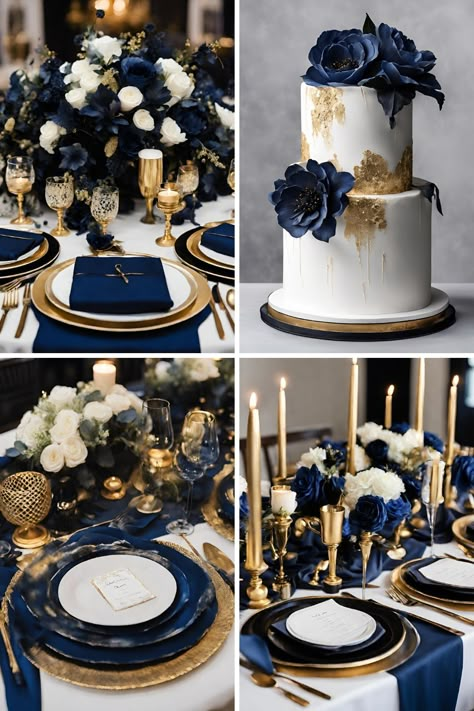 Night Blue Wedding Color Ideas: Beautiful Night Blue, Black, Gold, and White Wedding Ideas - Francisca's Bridal Black Gold And White Wedding, Midnight Blue Wedding, Make A Color Palette, Navy Blue Wedding Theme, Royal Blue Wedding Theme, Spring Wedding Color Ideas, Wedding Colors Unique, Winter Wedding Color Ideas, Fall Wedding Color Ideas