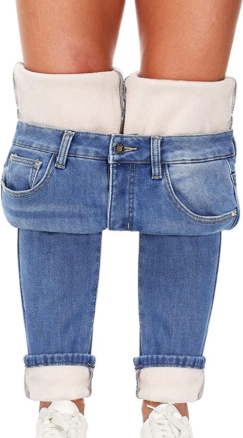 Fleece Lined Pants, Fleece Lined Leggings Outfits, Fleece Lined Jeans, Cheap Fitted Denim Blue Leggings, Thermal Leggings Winter, Flannel Lined Jeans Women, Amazon Winter Outfits, Light Blue Leggings Outfit, Thermal Jeans