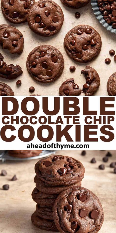 8 min Chocolate Cookie Base Recipe, Soft Double Chocolate Chip Cookies, Chocolate Cookie Recipes Chewy, Chocolate Powder Cookies, Cookies With No Chocolate Chips, Soft And Chewy Chocolate Cookies, Cheap And Easy Cookies, Homemade Double Chocolate Chip Cookies, Easy Chocolate Chocolate Chip Cookies