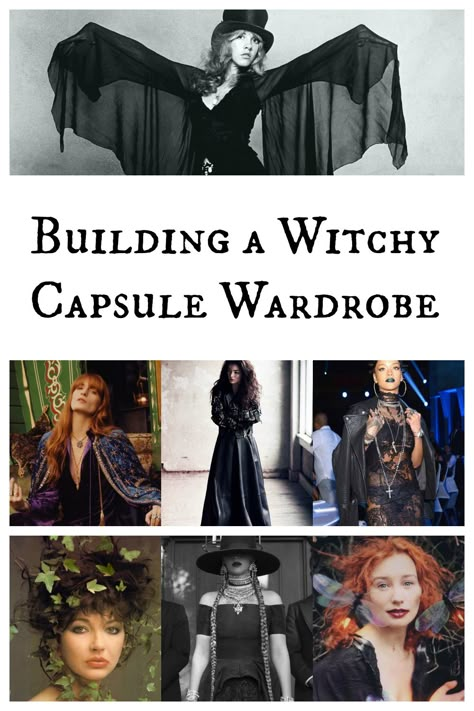 Witchy Aesthetic Clothing, Casual Witchy Style, Mixing Fashion Styles, Witchy Wardrobe Essentials, Witchy Fashion Over 40, Goth Wardrobe Staples, Everyday Witchy Outfit, Moody Capsule Wardrobe, Witchy Christmas Outfit