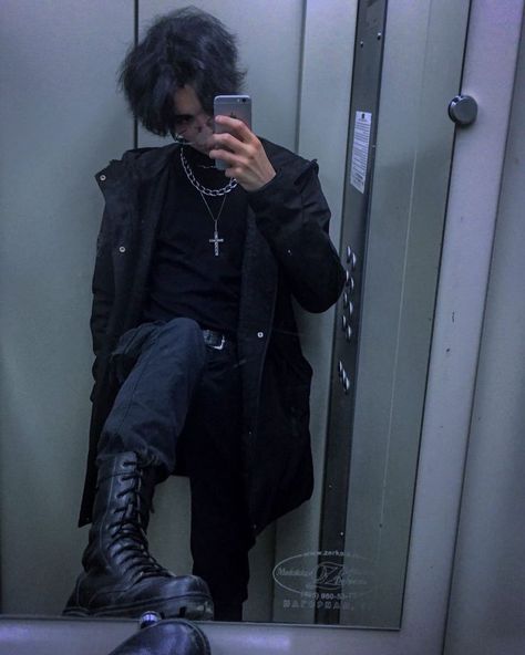 All Black Skater Outfit Men, Goth Looks Outfits Men, Werewolf Aesthetic Outfit Male, Goth Fits Men, Men Goth Outfit, Metal Head Outfits Men, Goth Style Men, Casual Goth Outfits Men, Goth Men Outfits