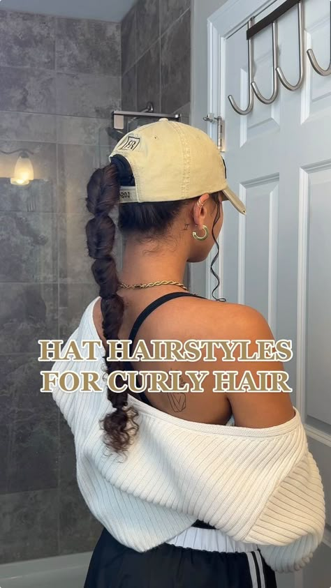 Curly Hair Hat Hairstyles, Hairstyles With A Hat, Hairstyle With Hat, Faux Fishtail Braid, Braids With Hat, Faux Fishtail, Easy Curled Hairstyles, Ashlee West, Curly Hairstyle Ideas