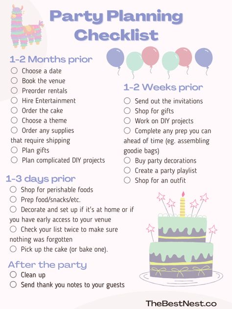 How to Plan a Birthday Party - The Best Nest Birthday Party Necessities List, How To Plan Birthday Party, Planning A First Birthday Party, How To Plan A Birthday Party, Birthday Planning Checklist, Birthday Party Supplies Checklist, Cheap Birthday Party Ideas, Party Planner Business, Plan A Birthday Party