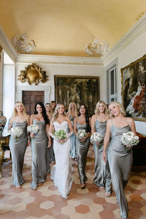 Looking for silver bridesmaid ideas? Look no further than this Villa Balbiano wedding in Italy! Photography: Anna Roussos (http://annaroussos.com) Silver Wedding Bridesmaid Dresses, Silver Wedding Party Attire, Steel Gray Bridesmaid Dresses, Silver Silk Bridesmaid Dresses, Gray Bridesmaids Dresses, Blue Silver Bridesmaid Dresses, Bridesmaid Silver Dresses, Silver Dress Bridesmaid, Pale Grey Bridesmaid Dresses