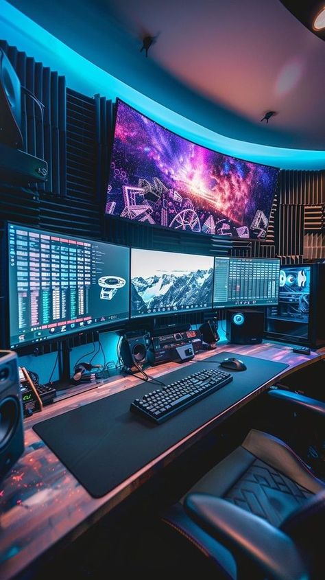 Hi My Friends If you feel boring so visit my website for entertaining Trading Pc Setup, Work And Gaming Setup, Futuristic Computer Room, Ultimate Gamer Room, Futuristic Gaming Room, Futuristic Workspace, Gaming Desk Ideas, Gaming Room Setup Ideas, Game Room Setup