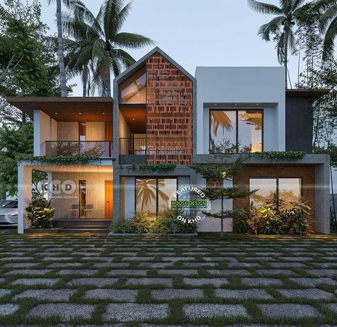 Modern home with mixed roof design - Unique Charms Modern Traditional Home Exterior Design, Kerala Exterior Design, Traditional Style Homes Exterior, Elevation Ideas Architecture, Modern House Elevation Architecture, Contemporary House Exterior Kerala, Modern Kerala House, Modern Elevation Designs For House, Modern Traditional Home Exterior