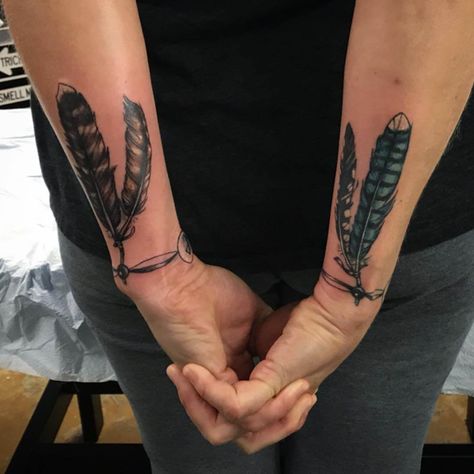 Feather Couple Tattoos, Indian Feather Tattoos Men, Stay Grounded Tattoo, Mens Feather Tattoo, Blue Jay Feather Meaning, Blue Jay Feather Tattoo, Feather Tattoo Men, Tattoos Cowboy, Feather Tattoo For Men