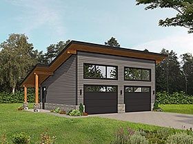 Slant Roof Garage Plans, Separate Garage From House Modern, Cabin Garage, Garage Extension, Contemporary Garage, Garage Plans With Loft, 2 Car Garage Plans, Garage Designs, Bat House