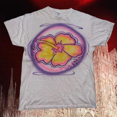 Vintage Y2K style airbrush shirt Delta pro weight... - Depop Y2k Tshirt Designs, Fairy Crop Top, Airbrush Tee, Punk Fairy, Airbrush Shirts, Airbrush T Shirts, Flower Cute, Grunge Streetwear, Y2k Clothes