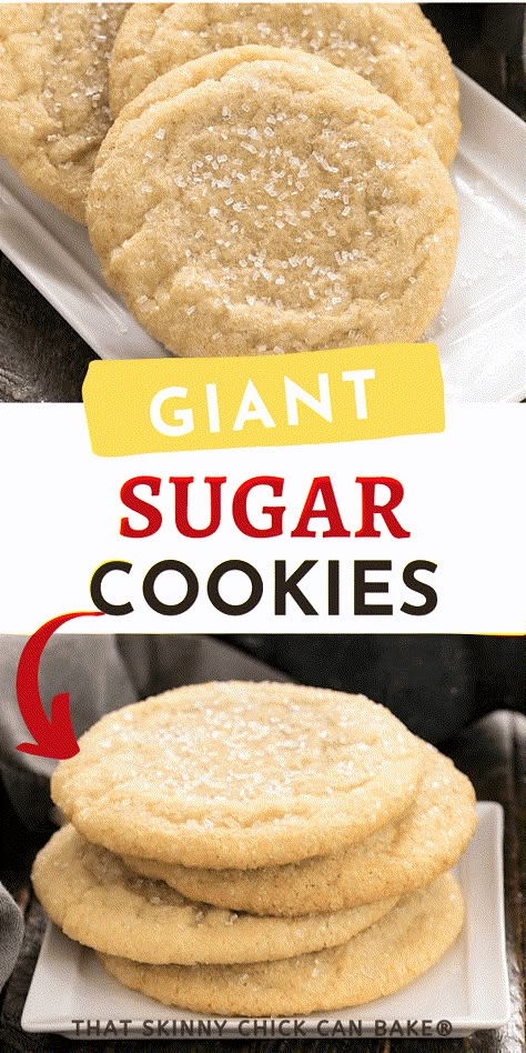 These Giant Homemade Sugar Cookies are soft, chewy with a coating of crunchy coarse sugar! You won't think you'll eat the whole thing, but you will! Big Soft Sugar Cookies, Large Quantity Cookie Recipes, Magnolia Sugar Cookies, Large Sugar Cookie Recipe, Big Sugar Cookies, Giant Sugar Cookie Recipe, Jumbo Sugar Cookies, Jumbo Cookies Recipes, Giant Cookies Recipes