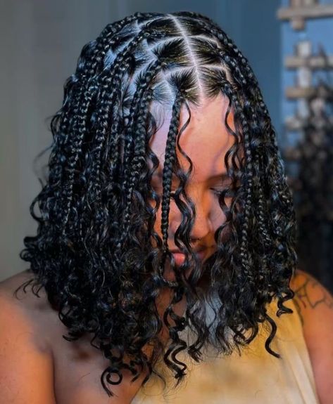 Knotless Boho Box Braid Bob, Hair Styles Goddess Braids, Knotless Bob Goddess Braids, Goddess Bob Knotless Braids, Boho Box Braid Bob, Black Braids Hairstyles For Women, Goddess Braids Short Natural Hair, Cute Short Braids Hairstyles, Short Braid Hairstyle Women Black Woman