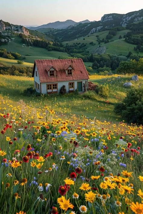 Cottage In Italy Aesthetic, House In Field, Province Aesthetic, Field House, Cottage Core Farm, Italy House, Cottage Farm, Quaint Cottage, Nature Aesthetic