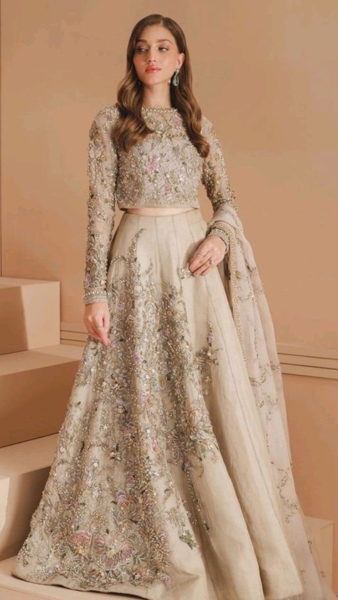 Pakistani Style Lehenga, Modest Lehenga Pakistani Bridal, Indian Jacket Outfit, Indian Wedding Dresses Simple, Modest Lehenga Designs, Nikkah Lehnga, Pakistani Lehenga Designs, Lehenga Designs Simple Latest, Modest Lehenga