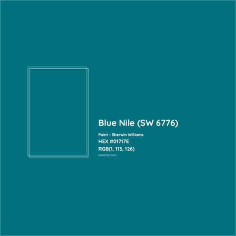 HEX #01717E Blue Nile (SW 6776) Paint Sherwin Williams - Color Code Sherwin Williams Blue Nile, Blue Nile Sherwin Williams, Valspar Blue, Behr Blue, Childhood Room, Sherwin Williams Blue, Analogous Color Scheme, Paint Color Codes, Rgb Color Codes