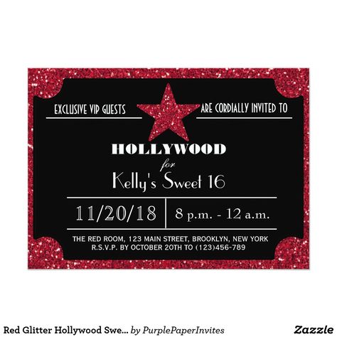 Hollywood Party Invitations, Hollywood Invitations, Red Carpet Invitations, Hollywood Sweet 16, Hollywood Birthday Parties, Hollywood Birthday, Sweet 16 Themes, Hollywood Party Theme, 16th Birthday Invitations