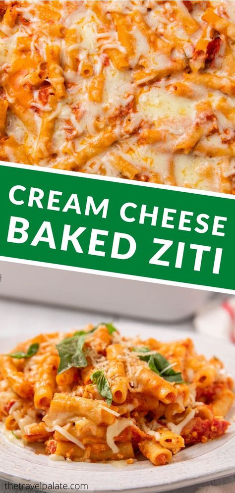 Ziti Recipes With Cream Cheese, Baked Pasta Recipes With Cream Cheese, Gluten Free Ziti Bake, Creamy Ziti Pasta, Meatless Baked Pasta, Baked Ziti No Ricotta Cheese, Easy Dinner Meatless, Three Cheese Pasta Bake, Creamy Baked Ziti With Cream Cheese