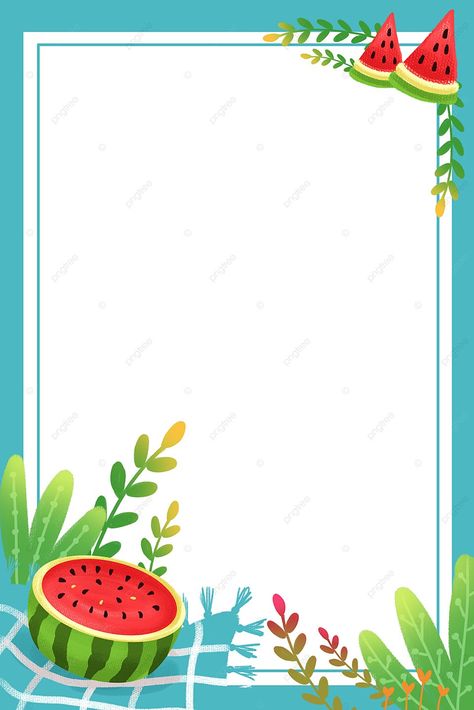 Summer Watermelon Blue Fresh Border Background Summer Border Design, Summer Borders Frames, Mango Background Template, Background Watermelon, Summer Daycare, Fresh Wallpaper, Summer Border, Summer Graphics, 헬로키티 배경화면