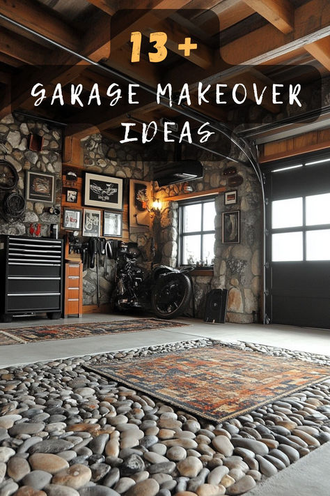 Looking to transform your garage? Click to explore 13 makeover ideas that turn clutter into cool spaces! 🛠️🚗 #GarageMakeover #HomeImprovement #SpaceTransformation #DIYProjects #OrganizedHome Below Grade Garage, Garage Recreation Room Ideas, Garage Mechanic Ideas, Garage To Office Conversion Ideas, Garage Upgrade Ideas, Rooms Above Garage Ideas, Womans Garage Ideas, Garage Organization Design, Garage Loft Ideas Living Spaces