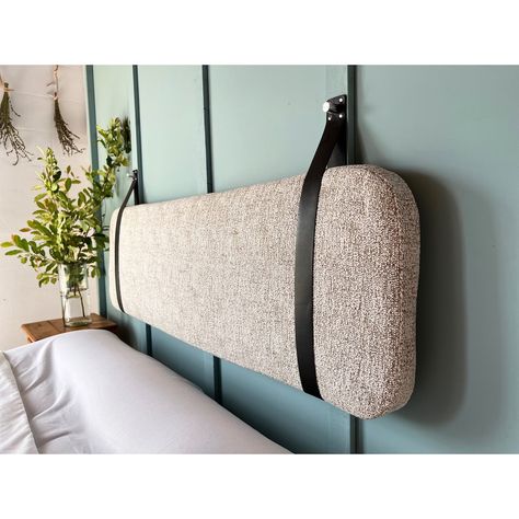 Wall Mounted Boucle Headboard Cushion With Leather Straps - Etsy Headboard With Leather Straps, Wall Hung Headboard, Boucle Cushion, Headboard Cushion, Pillow Headboard, Wall Mounted Shoe Rack, London Square, Bench Seats, Cushion Headboard