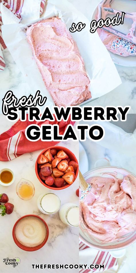 Learn how to make creamy, smooth Strawberry Ice Cream at home with fresh strawberries and simple ingredients. This easy homemade strawberry gelato recipe is packed with flavor, and I’ll share my top tips for achieving the perfect texture every time. Ideal for a refreshing summer treat that the whole family will love! Recipe via @thefreshcooky Strawberry Gelato Recipe, Fresh Strawberry Ice Cream, Cuisinart Ice Cream Maker Recipes, Strawberry Gelato, Ice Cream No Churn, Frozen Dessert Recipes, Homemade Strawberry Ice Cream, Strawberry Ice Cream Recipe, Cuisinart Ice Cream Maker