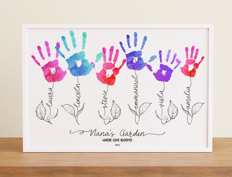 Craft For Grandma, Grandma Handprint Gift, Birthday Gift From Grandkids, Birthday Handprint, Gift From Grandkids, Handprint Gifts, Grandmas Mothers Day Gifts, Baby Handprint, Grandmas Garden