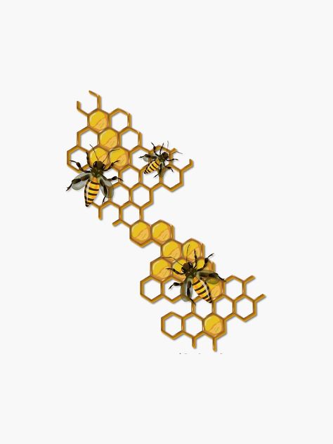 "Bee Honeycomb Sticker" Sticker by tullabee | Redbubble Diy Bee Decor, Bee Honey Design, Honeycombs Drawings, Bee Cross Stitch, Honeycomb Tattoo, Honeybee Art, Honey Art, Alice In Wonderland Drawings, Honey Drops