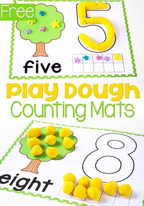 Playdough Numbers, Playdough Number Mats, Counting Mats, Play Dough Mats, Dough Mats, Playdough Activities, Counting Numbers, Numbers Preschool, Ten Frames