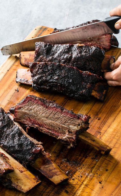 A foolproof method for gigantic Texas-Style Smoked Beef Ribs with a dark, peppery crust and succulently tender beef. Texas Style Ribs, Texas Style Beef Ribs, Beef Ribs Smoked, Smoked Meals, Beef Plate Ribs, Smoked Beef Back Ribs, Bbq Beef Ribs, Smoked Beef Ribs, Beef Back Ribs