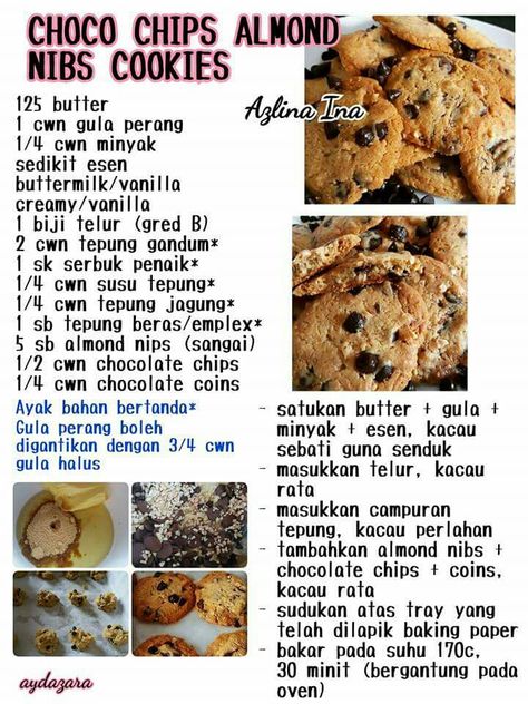 Choco chips almond nibs cookies Belgium Cookies, Recipe Infographic, Famous Amos Cookies, Chip Recipes, Famous Amos, Cookies Chocolate Chip, Resepi Biskut, Biscoff Cheesecake, Crease Makeup