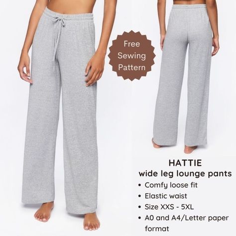 Hattie elastic waist lounge pants – Free PDF sewing pattern Elastic Waist Pants Pattern, Pants Pattern Free, Wide Leg Lounge Pants, Sewing Pants, Free Pdf Sewing Patterns, Sewing Elastic, Save The Earth, Free Sewing Pattern, Pants Sewing Pattern