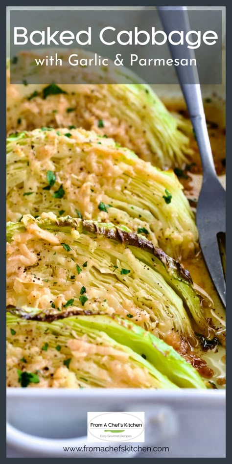 This Baked Cabbage recipe is a unique and easy vegetable side dish even cabbage skeptics will love!  Baking cabbage brings out its earthy sweetness, and nutty Parmesan cheese and garlic infuse it with savory flavor. Quick Cabbage Recipes, Recipes With Napa Cabbage, Cooked Cabbage Recipes, Napa Cabbage Recipes, Cabbage Recipes Southern, Easy Vegetable Side Dish, Cabbage Side Dish, Cabbage Recipes Healthy, Recipe With Garlic