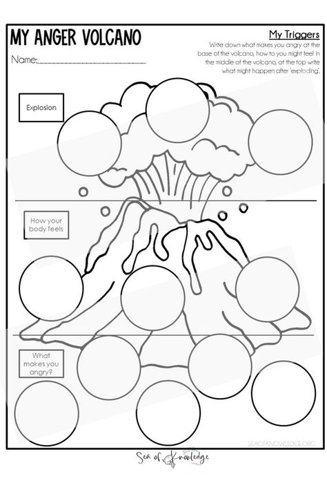 Unlock emotional growth with "My Mouth is a Volcano" activities! These creative therapy activities, including an Anger Volcano worksheet, help kids learn to manage emotions in fun ways. Perfect for telehealth therapy and school social work activities, these tools also feature space coloring pages to help down-regulate emotions. Teach kids effective therapy strategies for understanding and expressing feelings. Self Care Classroom Activities, Anger Volcano Activity, Anger Worksheets Therapy, Therapeutic Art Activities For Anger, Anger Volcano Worksheet, Kindergarten Therapy Activities, Fall Therapy Activities, Odd Therapy Activities, Anger Therapy Activities For Kids