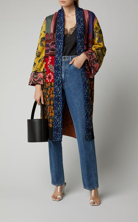 Etro Maglia Floral-Print Crepe Robe Kimono Street Style, Pull Mohair, Mode Kimono, Winter Fashion Boots, Batik Fashion, Batik Dress, Kimono Fashion, Global Fashion, Kimonos