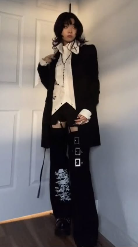 Japanese Goth Fashion Men, Fancy Fits Men, Trad Goth Outfits Masc, Goth Masculine Outfits, Vkei Outfits Men, Masc Goth Outfits, Maid Girl, Anime Lingerie, Girl Fashion Style