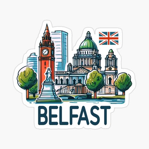 Get my art printed on awesome products. Support me at Redbubble #RBandME: https://www.redbubble.com/i/sticker/Belfast-Northern-Ireland-UK-by-WanderlustCoCo/162764818.EJUG5?asc=u Ireland Stickers, Belfast Ireland, Career Pathways, Belfast Northern Ireland, Simple Illustration, Union Jack, Belfast, Northern Ireland, Journal Ideas