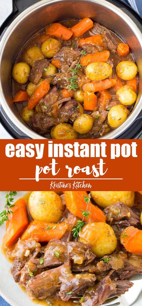 The BEST Instant Pot Pot Roast with potatoes, carrots and a flavorful gravy. The beef is melt in your mouth tender! This simple pot roast recipe is so easy to make in your pressure cooker, and is ready much quicker than cooking a roast on the stove. Cook from fresh or frozen. #potroast #instantpot #instantpotrecipes #pressurecooker Simple Pot Roast, Pot Roast With Potatoes, Instant Pot Roast, Beef Recipe Instant Pot, Easy Pot Roast, Instant Pot Pot Roast, Resep Pasta, Pot Roast Recipe, Cooking A Roast