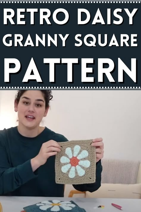 Crochet A Retro Daisy Granny Square Retro Daisy Square Crochet Pattern, Free Daisy Granny Square Pattern, Retro Daisy Granny Square Pattern, Retro Granny Square Pattern, Crochet Retro Flower, Retro Daisy Granny Square Pattern Free, Daisy Granny Square Pattern Free, Retro Flower Granny Square, Granny Squares Pattern Free