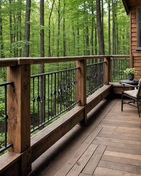 20 Awesome Deck Railing Ideas For Your Backyard Deck – ToolzView Decorative Deck Railing Ideas, Cabin Deck Railing Ideas, Cabin Deck Ideas, Lake House Deck, Balcony Balustrade, Horizontal Deck Railing, Rustic Deck, Porch Railing Designs, Deck Railing Ideas