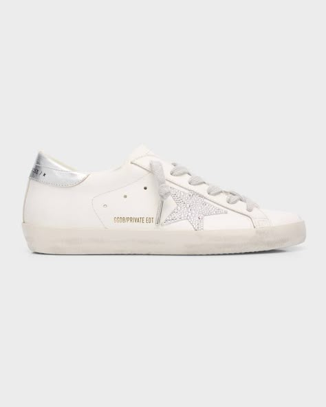 Golden Goose Superstar Swarovski Leather Low-Top Sneakers Trendy Womens Sneakers, Golden Goose Superstar, Pretty Shoes Sneakers, Goose Sneakers, Miu Miu Bag, Crystal Trim, Golden Goose Sneakers, Golden Goose Shoes, Luxury Sneakers