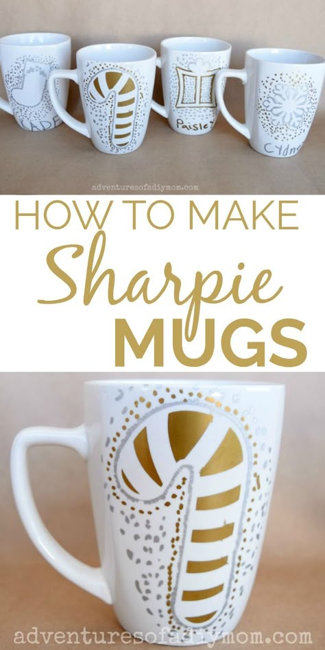 Diy Mug Decorating, Custom Mugs Diy, Personalized Mugs Diy, Mugs Diy, Cute Diy Mugs Designs, Hand Painted Mugs Diy, Christmas Mug Craft, Diy Christmas Cups, Easy Mug Painting