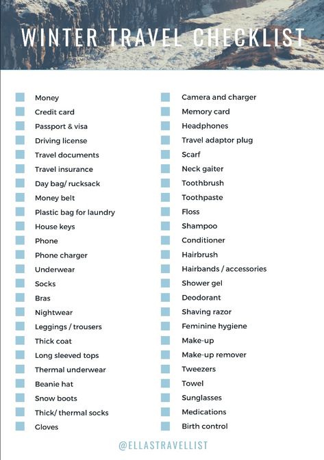 Winter Packing Checklist, Packing List Winter Vacation, Winter Travel Essentials Packing Lists, Travel Essentials Winter, Packing Tips For Winter Travel, Snow Trip Essentials, Packing List Cold Weather, Winter Europe Packing List, Winter Holiday Packing List