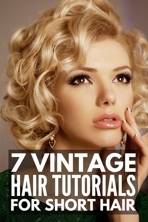 7 Vintage Hairstyles for Short Hair | If you’re looking for easy yet classy step-by-step retro hair tutorials for a wedding or vintage everyday looks you can recreate in minutes, we’ve curated ideas from the 20s and 50s (and all the decades in between) to inspire you. Perfect for pixie cuts and bob haircuts, learn how to get retro curls and victory rolls for your hair length, plus some of our favorite pinup hairstyles! #vintageshairstyles #vintagecurls #shorthairstyles Vintage Short Hair, Cabelo Pin Up, Retro Hairstyles Tutorial, Retro Curls, Vintage Hairstyles Tutorial, 50s Hairstyles, Vintage Curls, Victory Rolls, How To Curl Short Hair