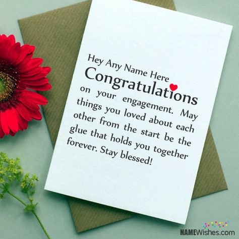 Something awesome to wish your dear ones on their engagement. Here you can write couple names on engagement cards. They will love it. Engagement Cards Messages, Engagement Message, Engagement Cards Handmade, Wedding Wishes Quotes, Engagement Greetings, Congratulations Quotes, Engagement Wishes, Engagement Quotes, Message For Sister