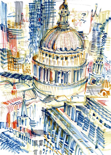 St Pauls Cathedral London Drawing, Structures Art A Level, Unconventional Architecture, Textiles Architecture, London Sketch, Law Firm Office, Sketch London, Gcse Textiles, London Illustration