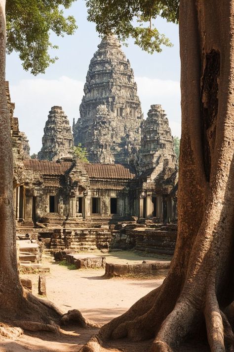 Experience the Grandeur of Angkor Wat 🇰🇭✨ Visit the largest religious monument in the world, Angkor Wat. This stunning temple complex is a symbol of Cambodia's rich cultural heritage. 🌿🛕 #AngkorWat #KhmerEmpire #HistoricalSites #Cambodia Angkor Wat Cambodia, Indian Temple Architecture, Angkor Wat Temple, Building Aesthetic, Cambodia Travel, Asian Architecture, Travel Moments, Mysterious Places, Southeast Asia Travel