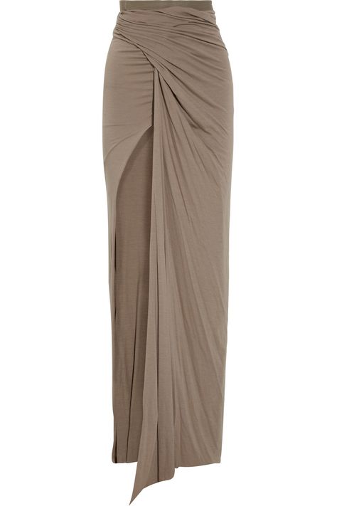 Jersey Dress #newdress #alice257891 #summer #JerseyDress #Jersey #Dresses #outfitideas www.2dayslook.com Asymmetrical Maxi Skirt, Long Brown Skirt, Brown Maxi Skirts, Long Wrap Skirt, Rick Owens Lilies, Mode Zara, Draped Skirt, Wrap Around Skirt, Long Maxi Skirts