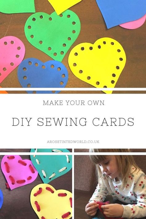 Make Your Own DIY Sewing Cards - this easy project makes some great sewing cards for beginners just learning to sew. Teach your child basic stitches, and help fine motor skills and coordination. #sewing #childrenscrafts #childrenscraft #sewinghobby #sew #childrenshobbies #sewing tutorials #sewingprojects #sewingprojectsforbeginners #sewingforbeginners #craftideas #craftproject Sewing Activities, Confetti Cards, Sewing Cards, Beginner Sewing Projects Easy, Sewing Projects For Kids, Childrens Crafts, Sewing Projects For Beginners, Easy Sewing Projects, Sewing Project